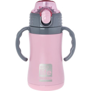 Ecolife Ανοξείδωτο Παγούρι Θερμός με Καλαμάκι, Pink 300ml, narlis.gr