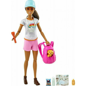 Barbie Hiking Doll Μελαχρινή Κούκλα Με Κουταβάκι & Αξεσουάρ (GRN66)