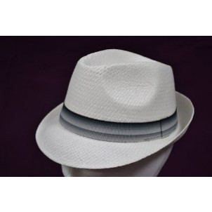 Καπέλο Ψάθινο με Μπλε - Γκρι Ρίγα (Γκρι Ανοιχτό) (Κωδ.592.512.001)