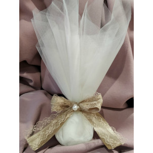 Μπομπονιέρα γάμου τούλινη με κορδέλα δαντέλα (κωδ.3515-23)