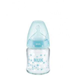 NUK First Choice Plus Μπιμπερό γυάλινο Blue Dots 120ml με θηλή #4008600299158