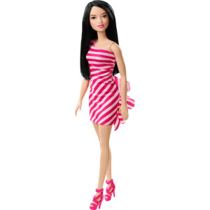 Barbie Μελαχρινή Με Ροζ Ριγέ Φόρεμα (FXL70)