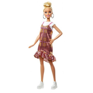 Barbie Με Ξανθά Μαλλιά Ροζ & Χρυσό Καρό Φόρεμα (GHW56)