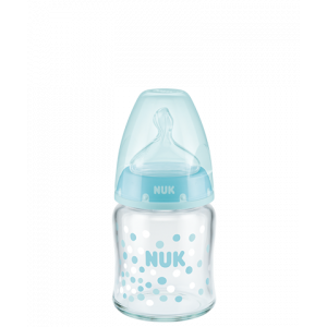 NUK First Choice Plus Μπιμπερό γυάλινο Blue Dots 120ml με θηλή #4008600299158